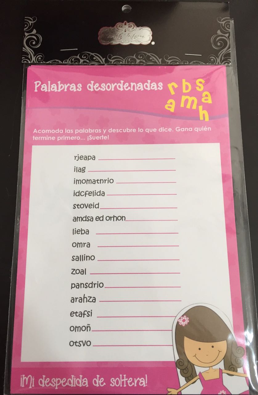 Juego despedida de soltera Palabras desordenadas 