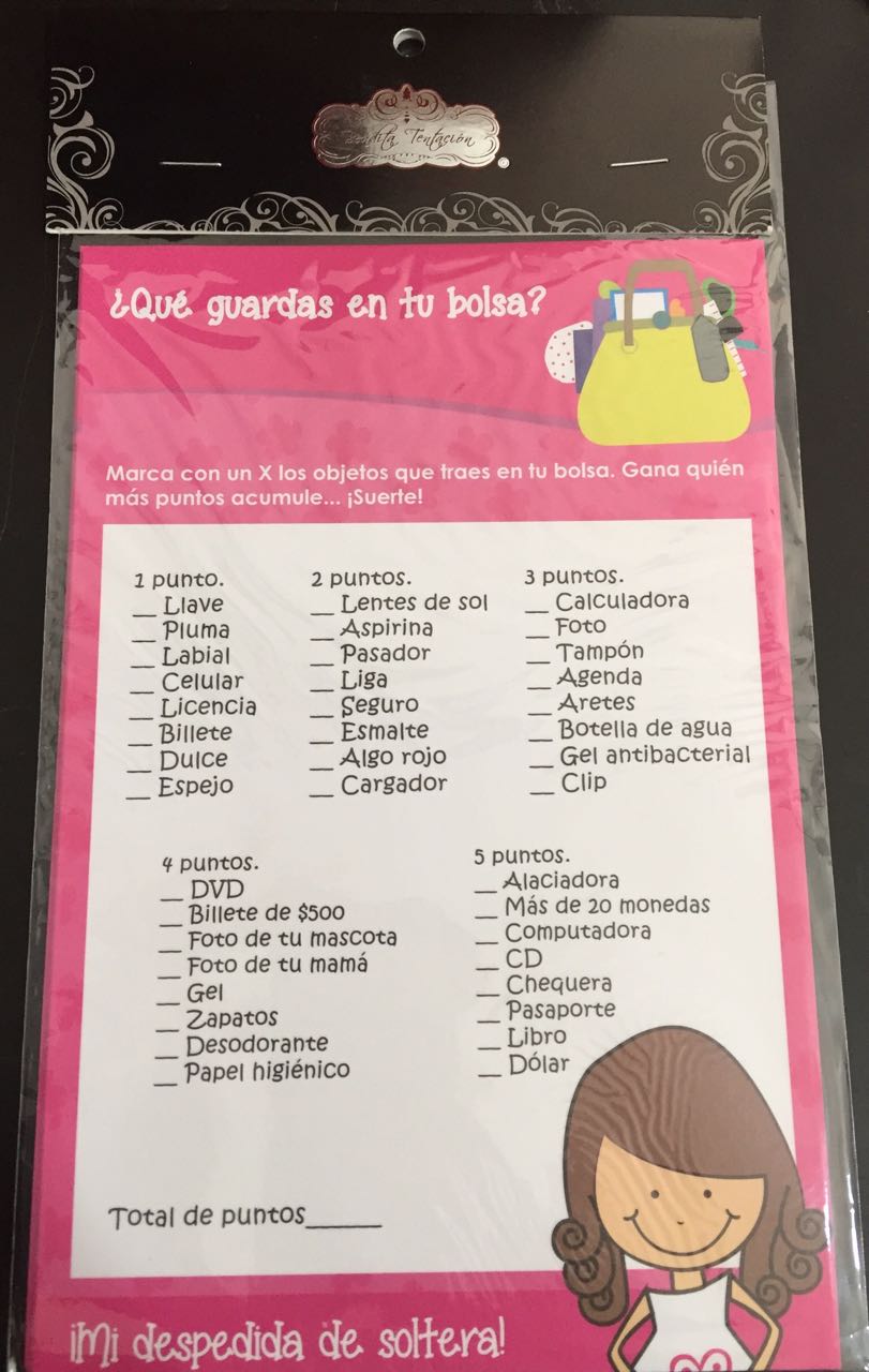 Juego despedida de soltera ¿Qué guardas en tu bolsa?