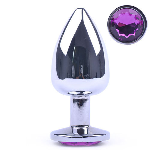 Grande Plug anal metalico con joya color Morado