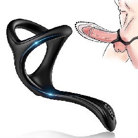 Anillo de pene ultra suave 3 en 1 de color negro para mejorar la erección con Taint Teaser